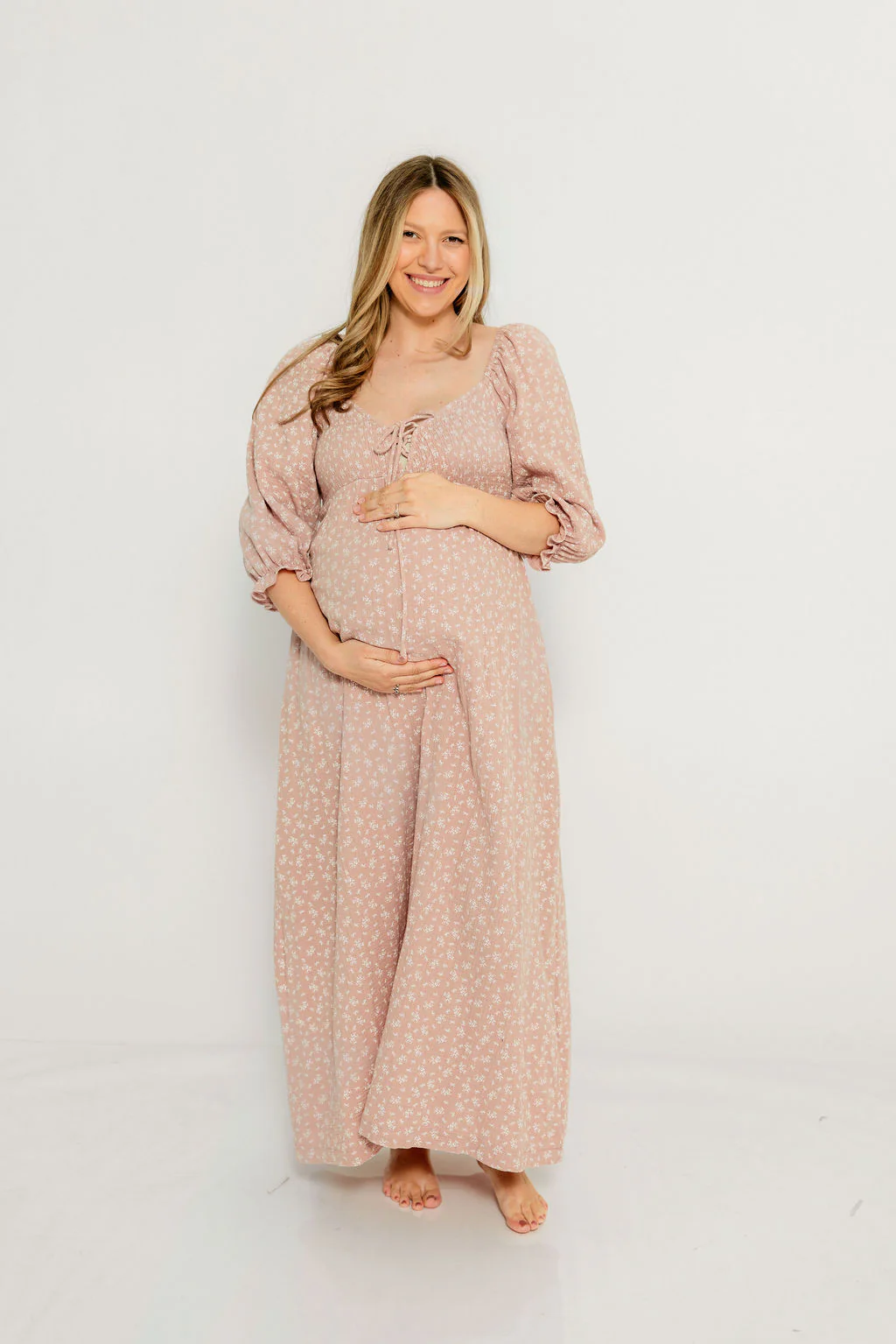 Cecilia 100% Cotton Smocked Maxi Dress in Rose Foliage - Bump Friendly - Image 11