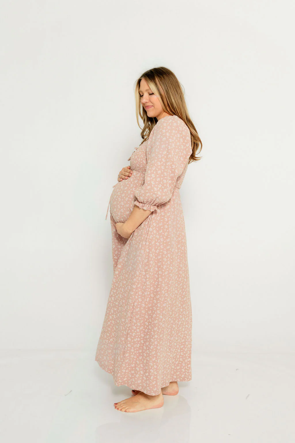 Cecilia 100% Cotton Smocked Maxi Dress in Rose Foliage - Bump Friendly - Image 12
