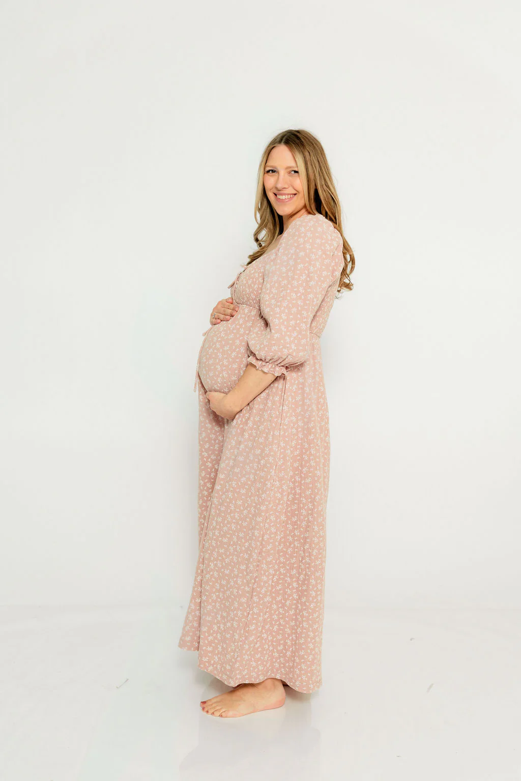 Cecilia 100% Cotton Smocked Maxi Dress in Rose Foliage - Bump Friendly - Image 13