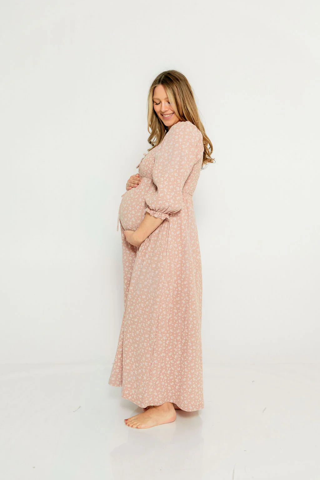 Cecilia 100% Cotton Smocked Maxi Dress in Rose Foliage - Bump Friendly - Image 14