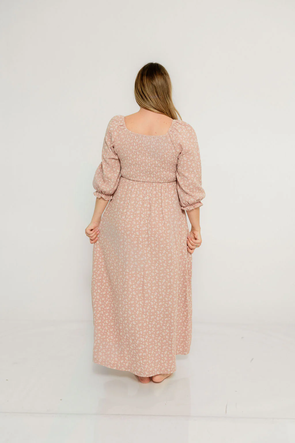 Cecilia 100% Cotton Smocked Maxi Dress in Rose Foliage - Bump Friendly - Image 15