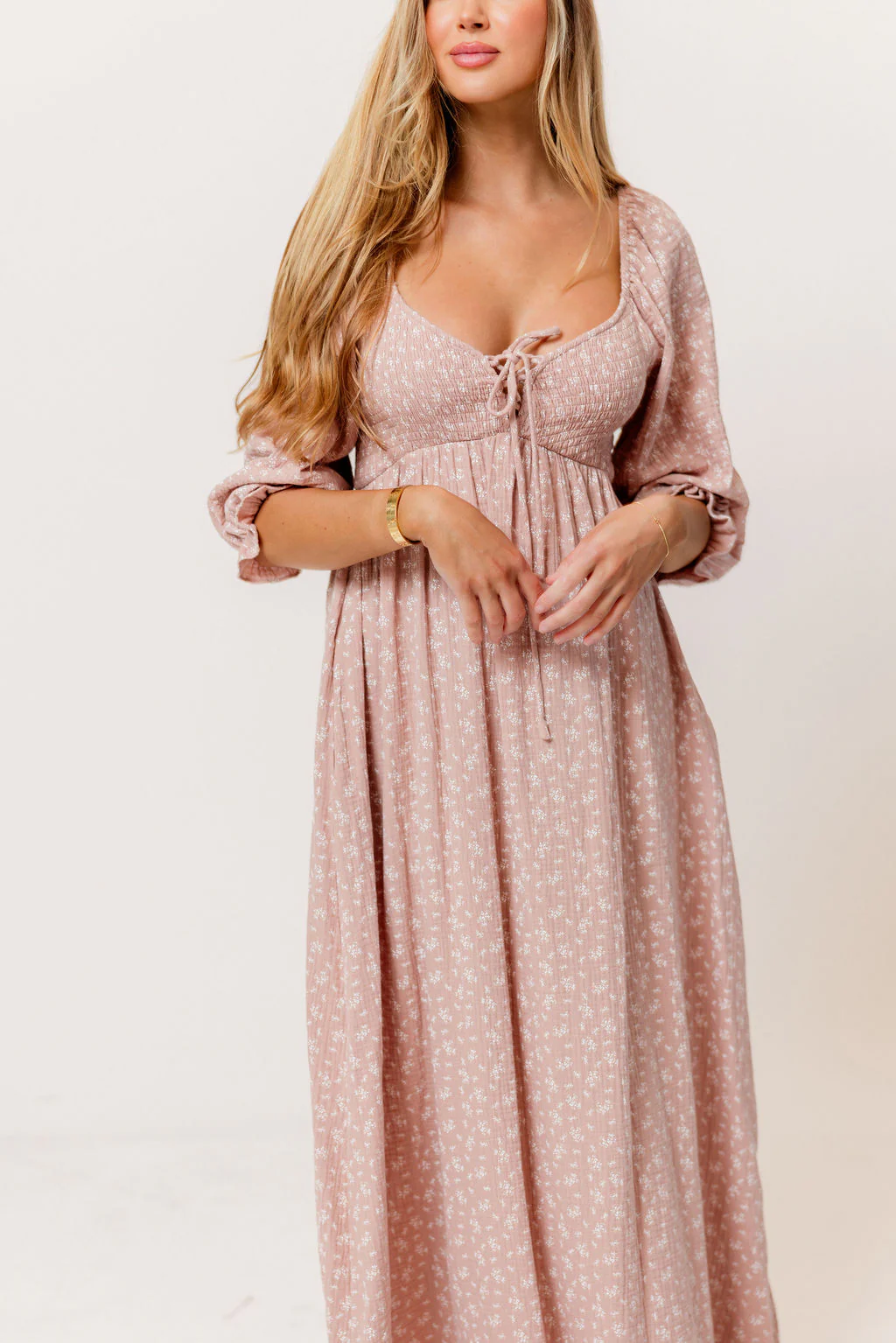 Cecilia 100% Cotton Smocked Maxi Dress in Rose Foliage - Bump Friendly - Image 2