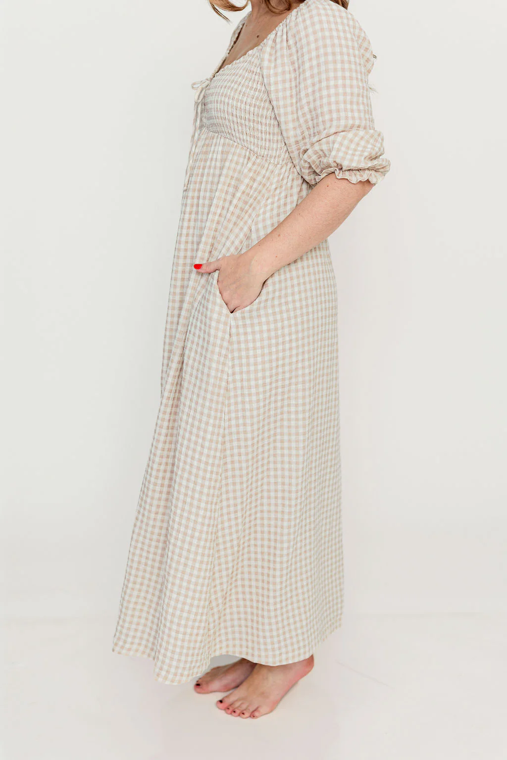 Cecilia 100% Cotton Smocked Maxi Dress in Rose Plaid (Lined) - Bump Friendly - Image 11