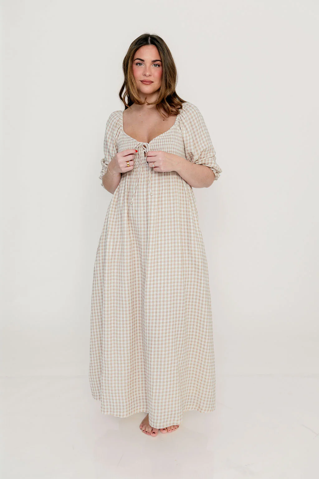 Cecilia 100% Cotton Smocked Maxi Dress in Rose Plaid (Lined) - Bump Friendly - Image 13