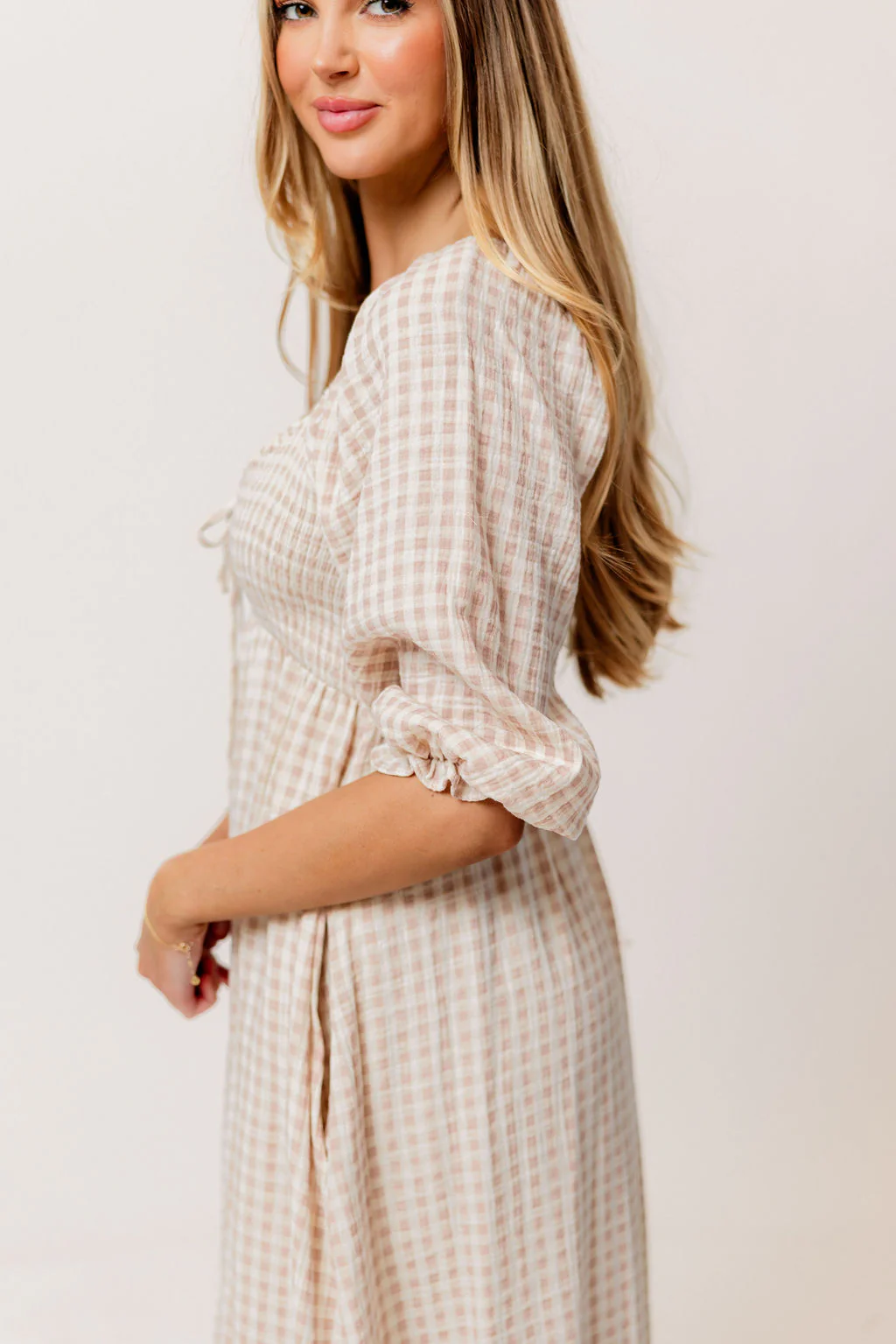 Cecilia 100% Cotton Smocked Maxi Dress in Rose Plaid (Lined) - Bump Friendly - Image 5