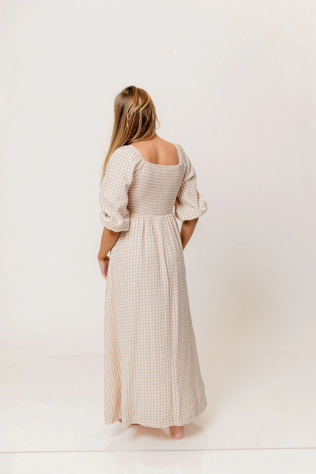 Cecilia 100% Cotton Smocked Maxi Dress in Rose Plaid (Lined) - Bump Friendly - Image 7