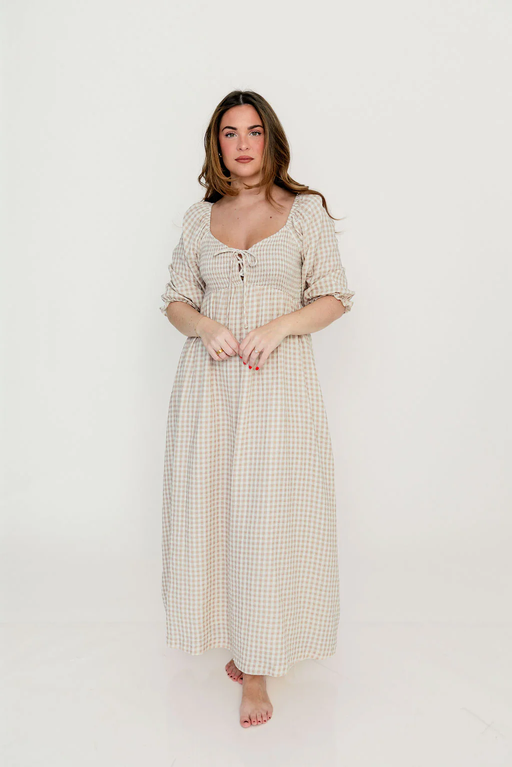 Cecilia 100% Cotton Smocked Maxi Dress in Rose Plaid (Lined) - Bump Friendly - Image 8