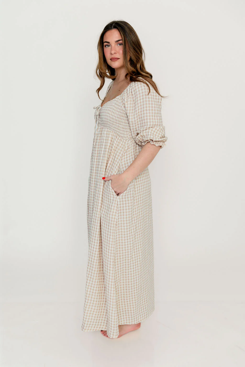 Cecilia 100% Cotton Smocked Maxi Dress in Rose Plaid (Lined) - Bump Friendly - Image 9