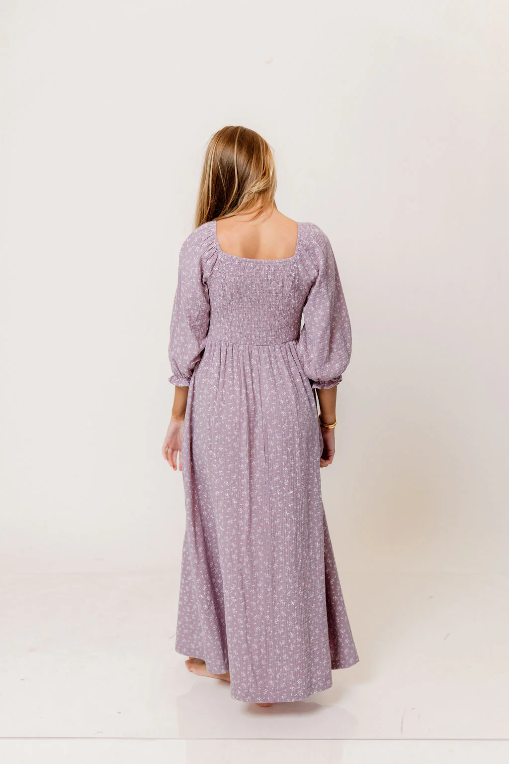 Cecilia 100% Cotton Smocked Maxi Dress in Wisteria Foliage - Bump Friendly - Image 4
