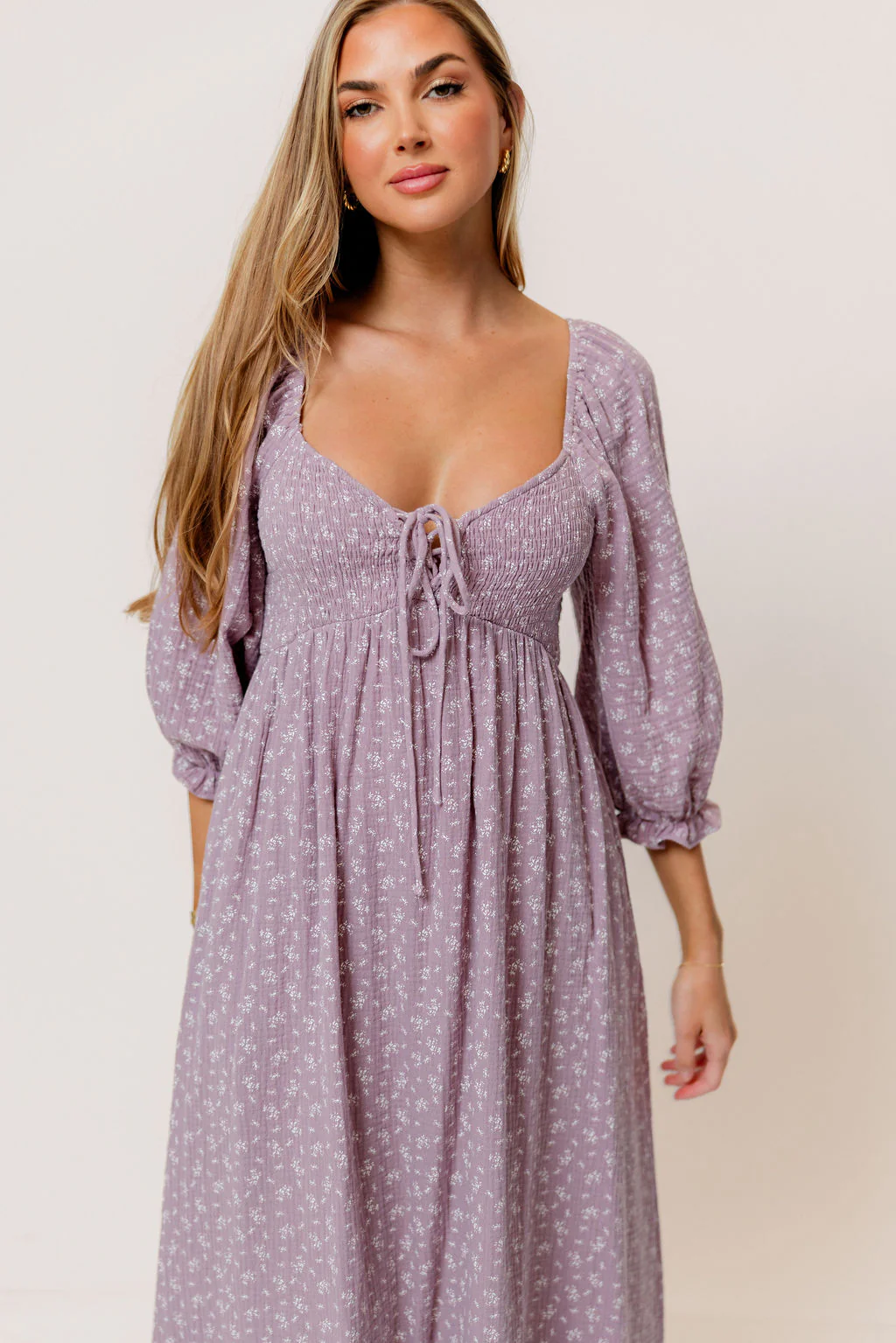 Cecilia 100% Cotton Smocked Maxi Dress in Wisteria Foliage - Bump Friendly - Image 5