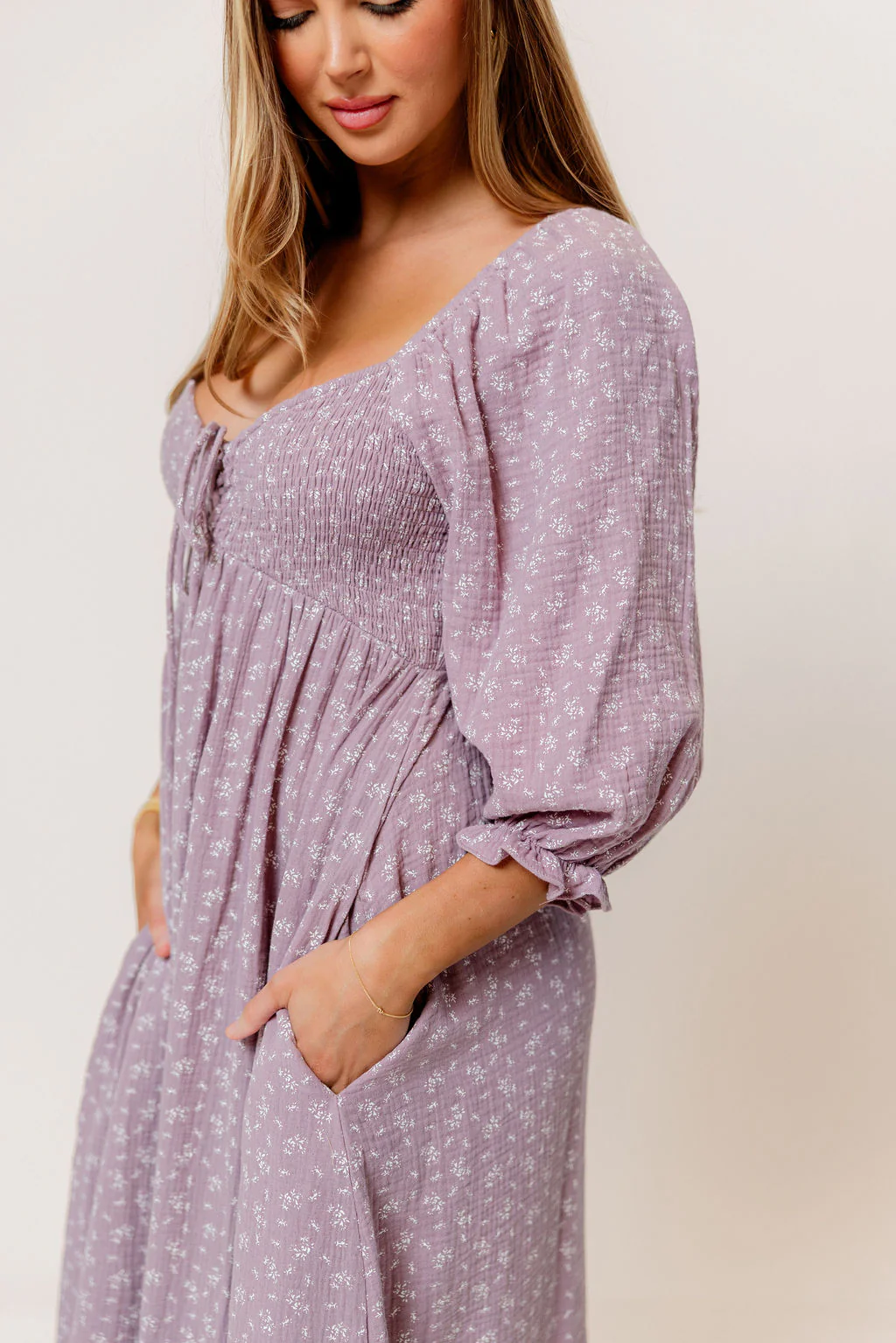 Cecilia 100% Cotton Smocked Maxi Dress in Wisteria Foliage - Bump Friendly - Image 7