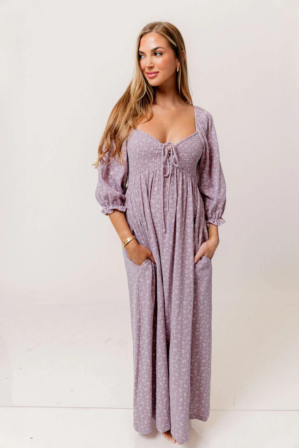 Cecilia 100% Cotton Smocked Maxi Dress in Wisteria Foliage - Bump Friendly - Image 8