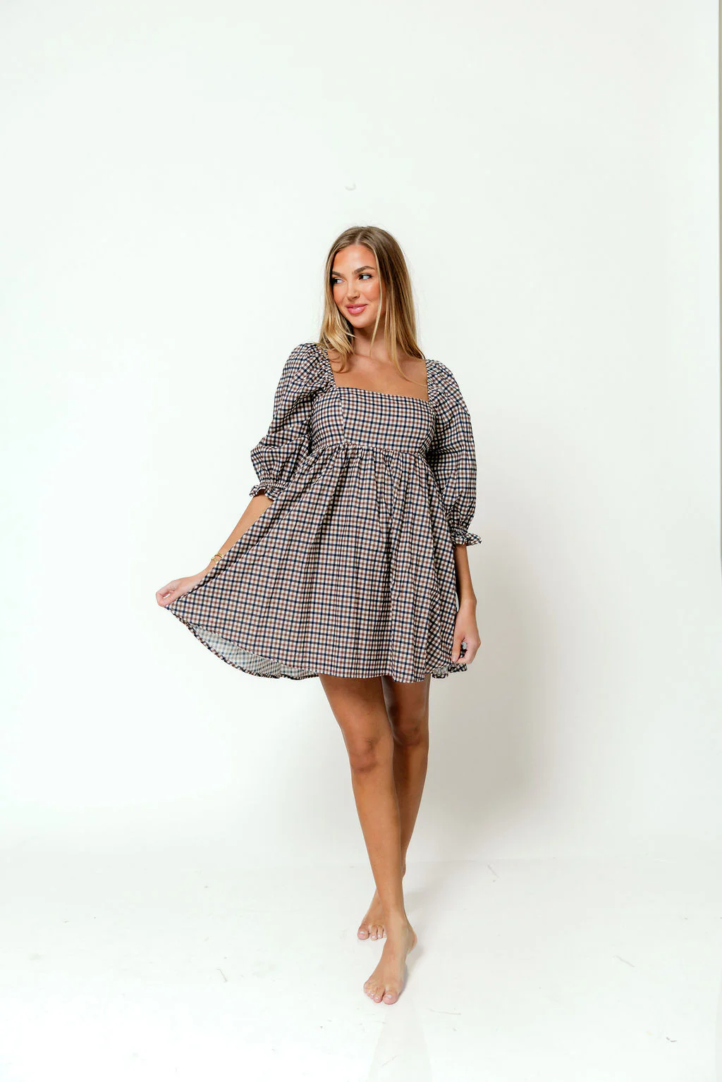 Bella Mini Dress in Navy/Brown