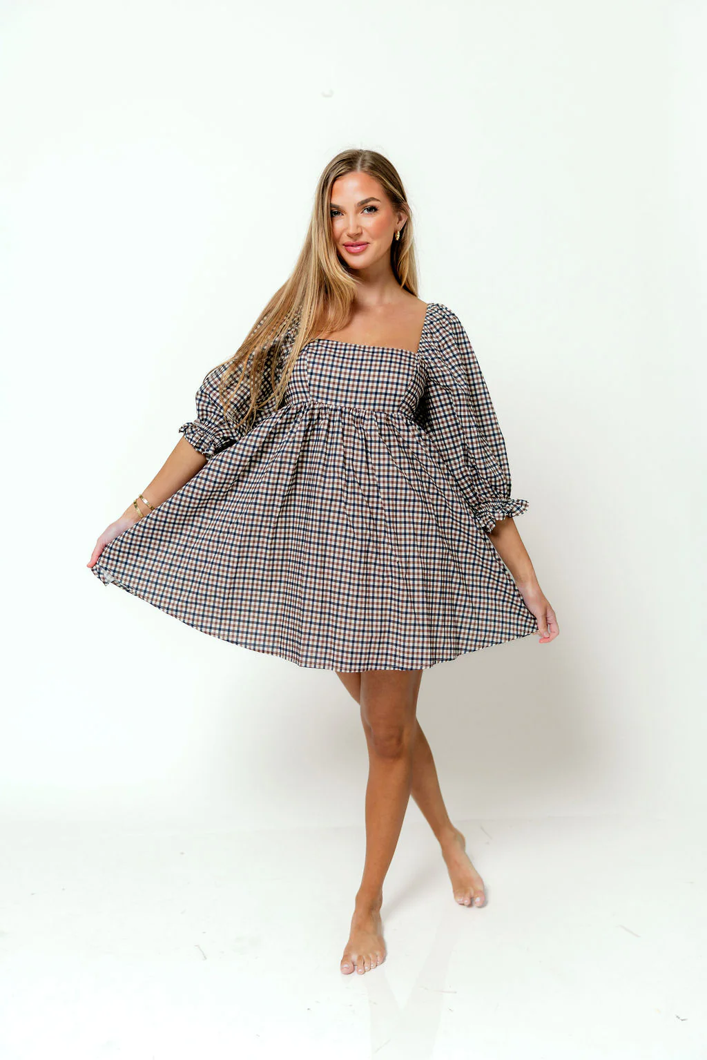 Bella Mini Dress in Navy/Brown - Image 4