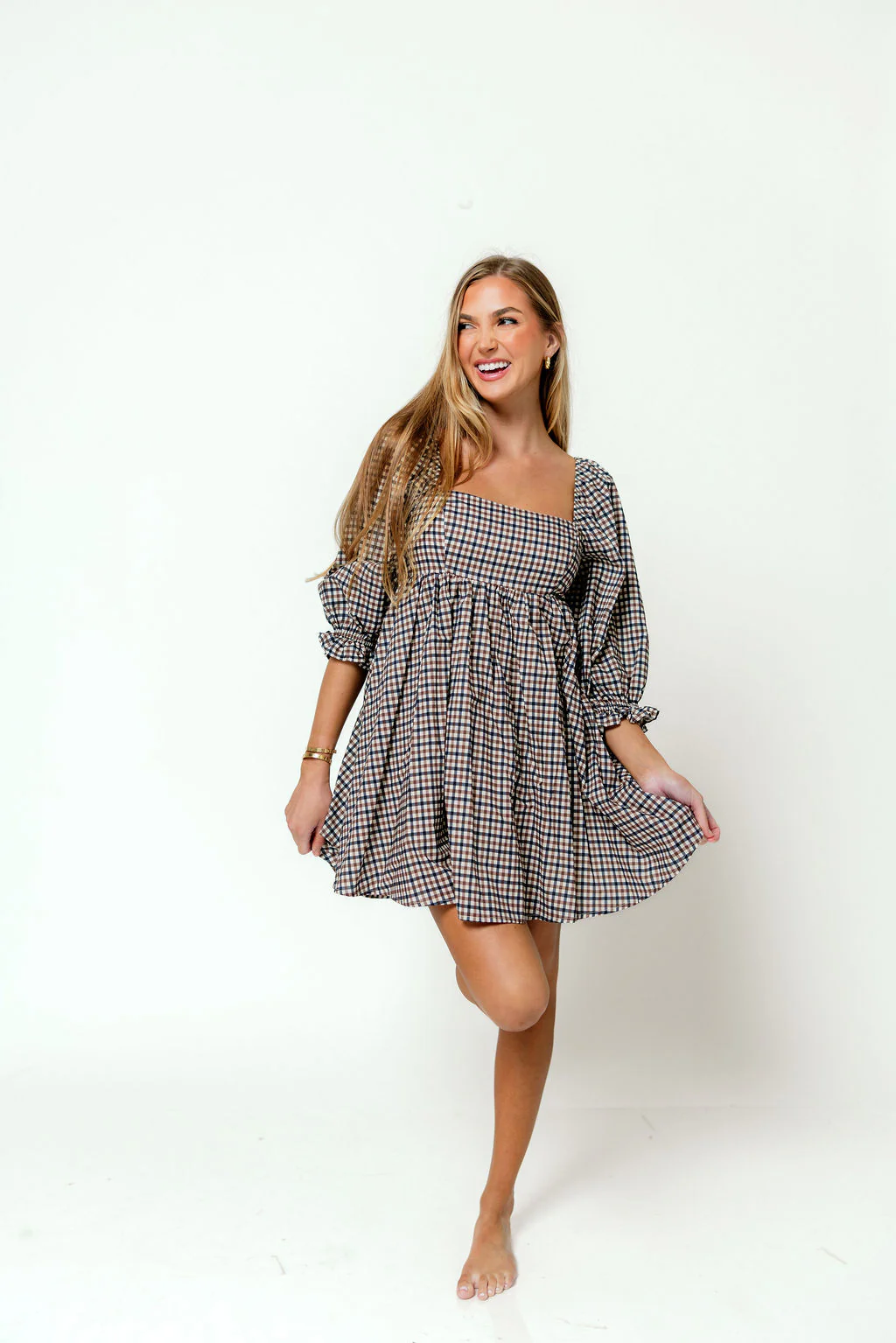 Bella Mini Dress in Navy/Brown - Image 5