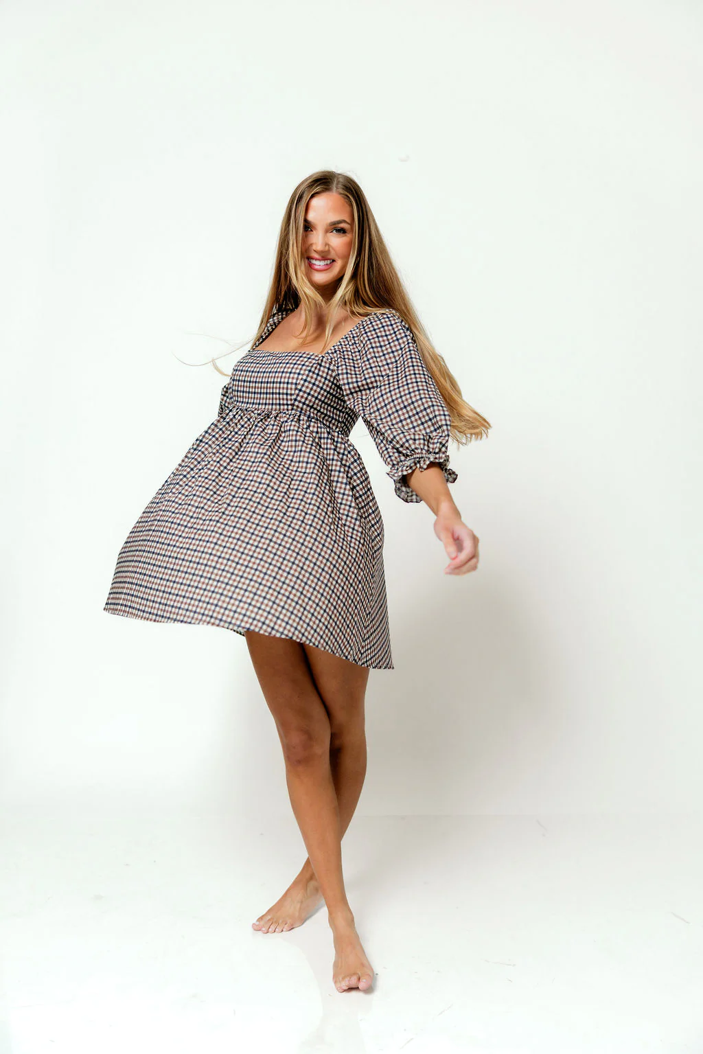 Bella Mini Dress in Navy/Brown - Image 6