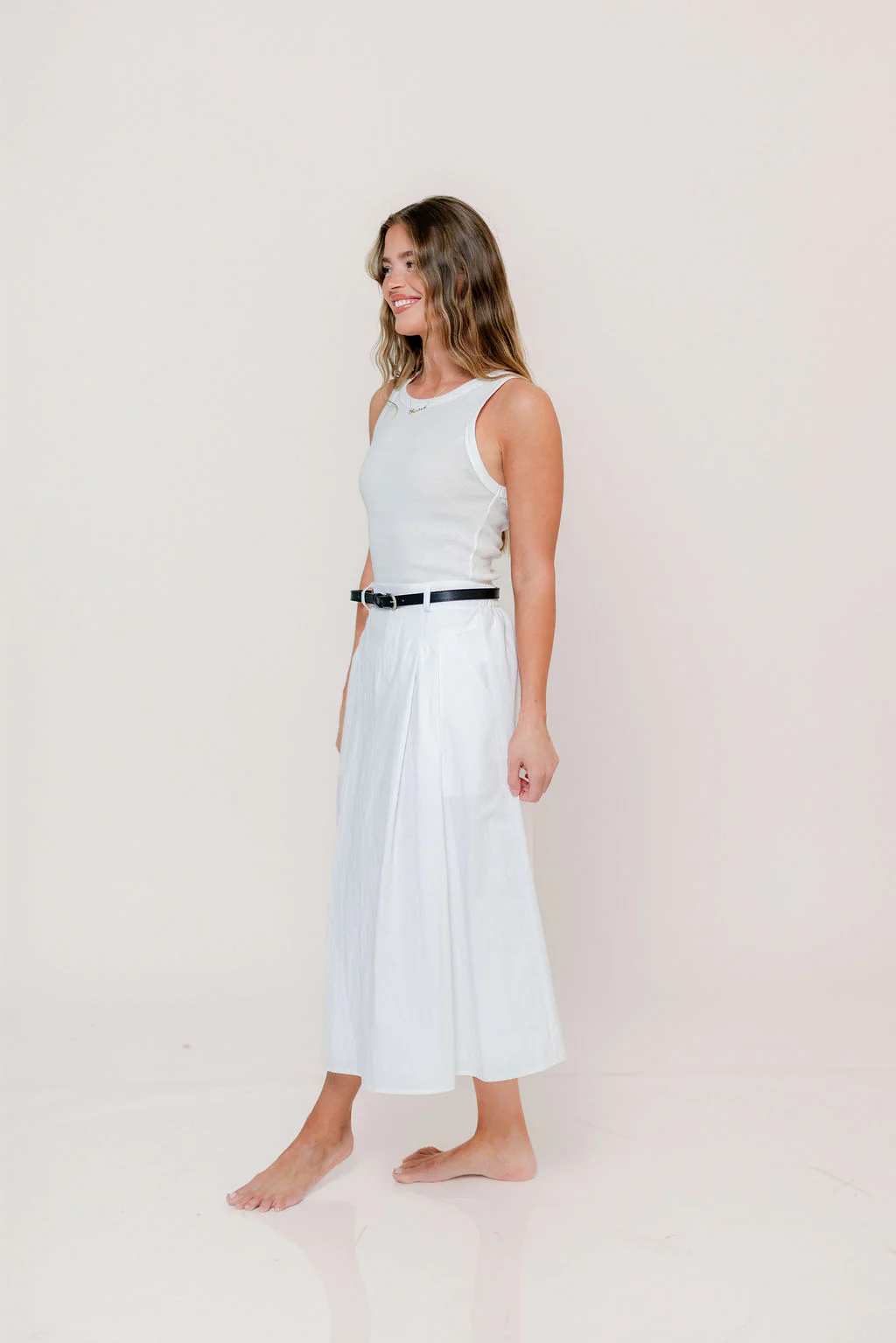 Central Park Midi Skirt with Belt in White - Image 2