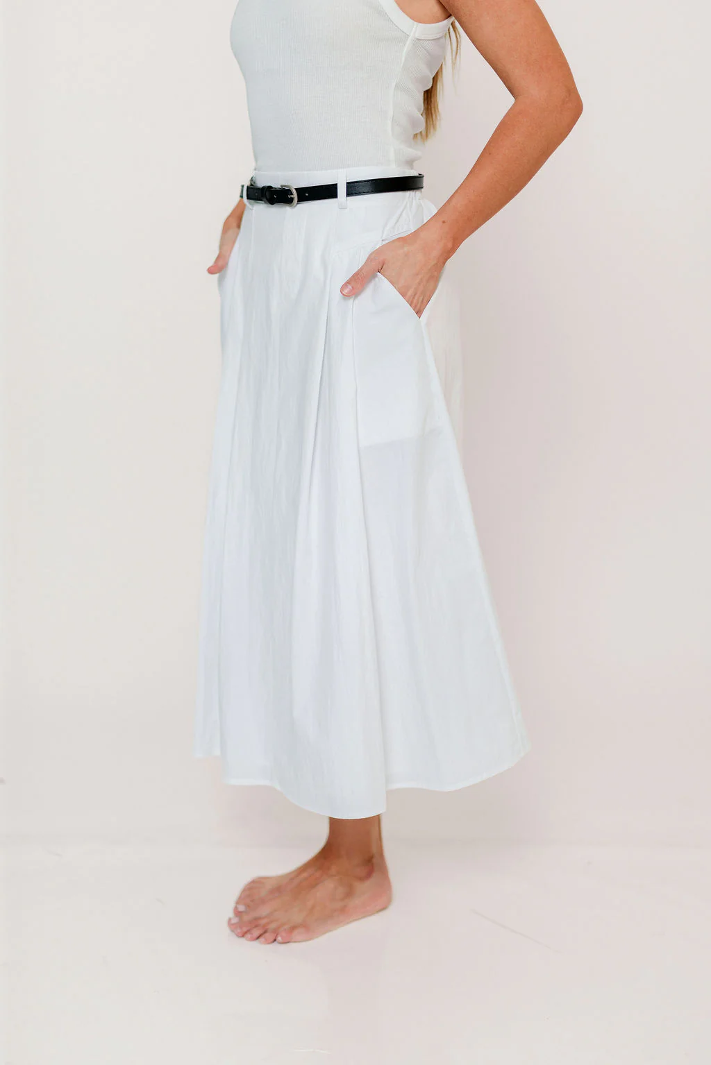 Central Park Midi Skirt with Belt in White - Image 4