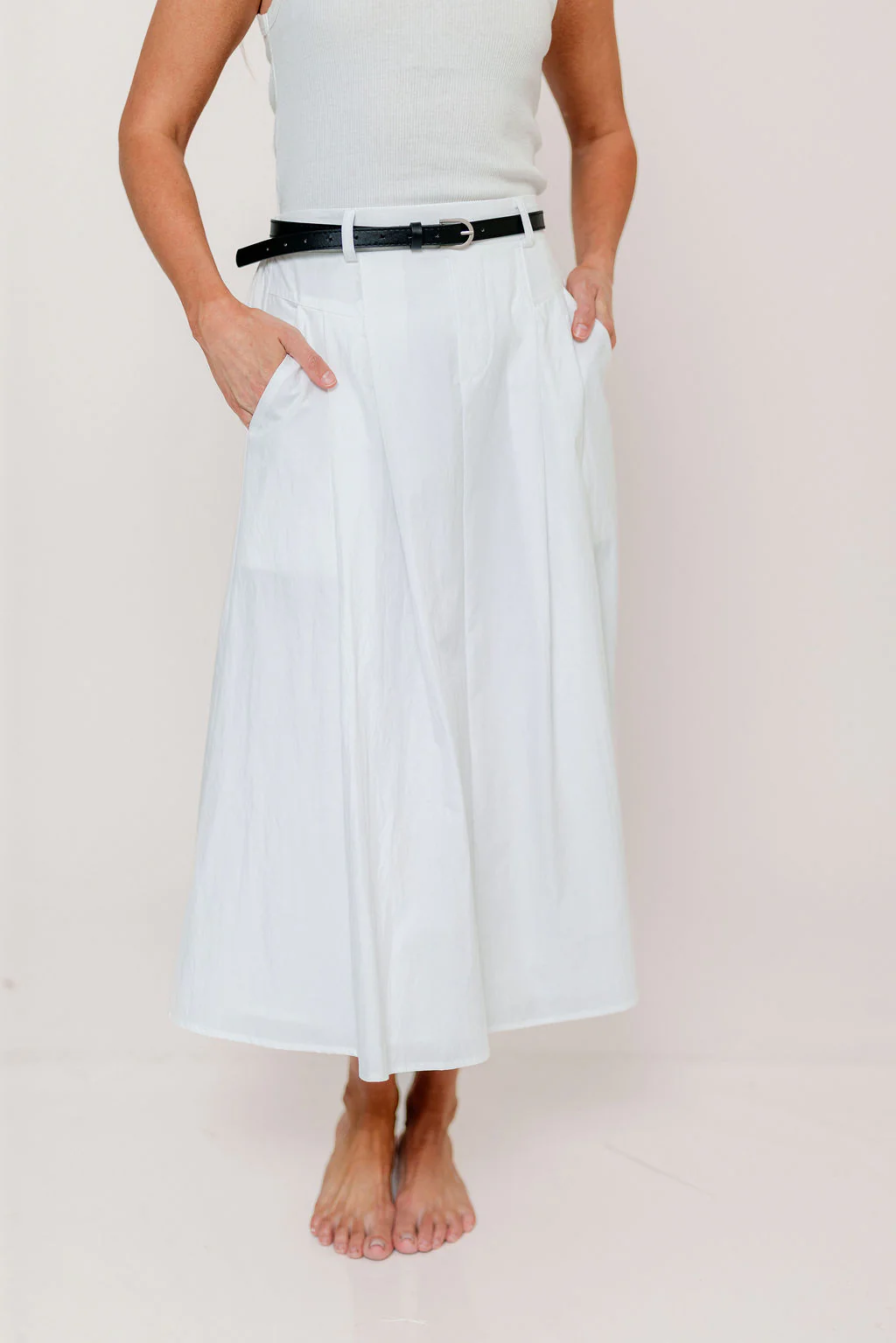 Central Park Midi Skirt with Belt in White - Image 5