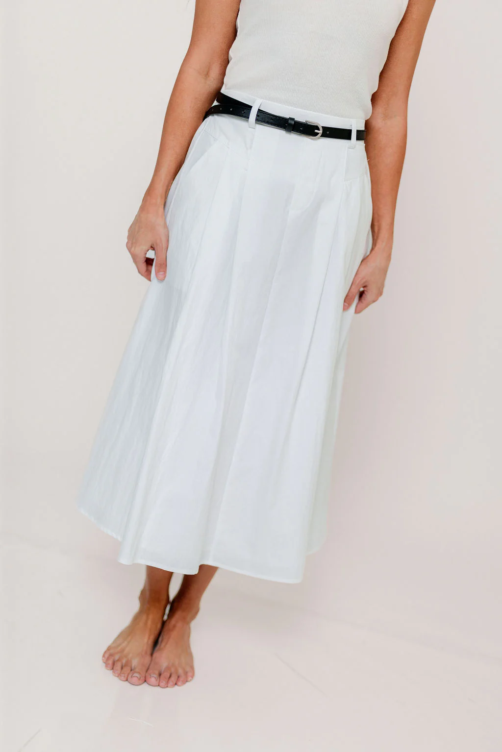 Central Park Midi Skirt with Belt in White - Image 6