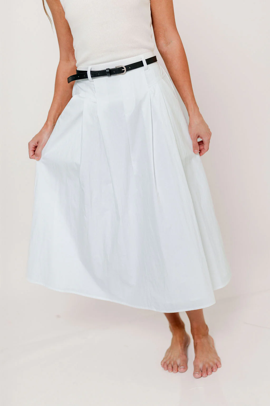 Central Park Midi Skirt with Belt in White - Image 7