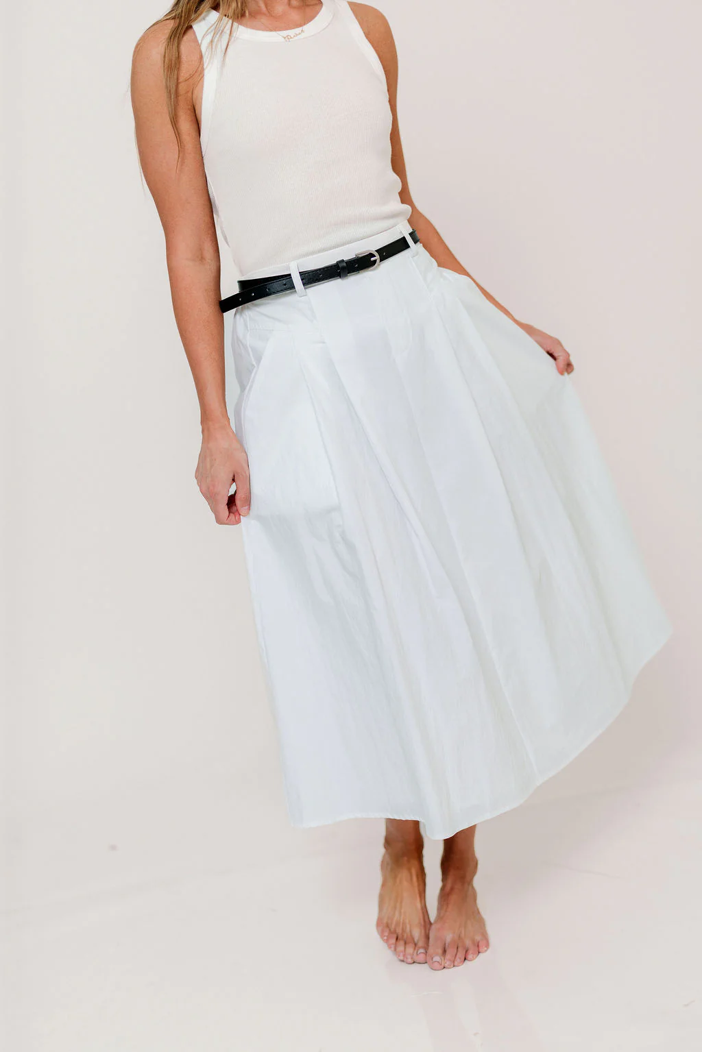 Central Park Midi Skirt with Belt in White - Image 8