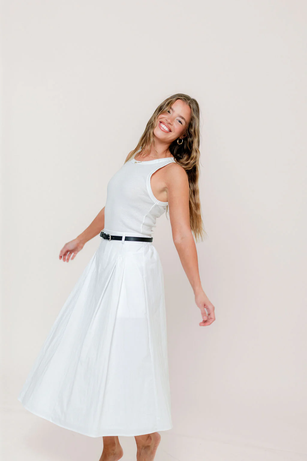 Central Park Midi Skirt with Belt in White - Image 9