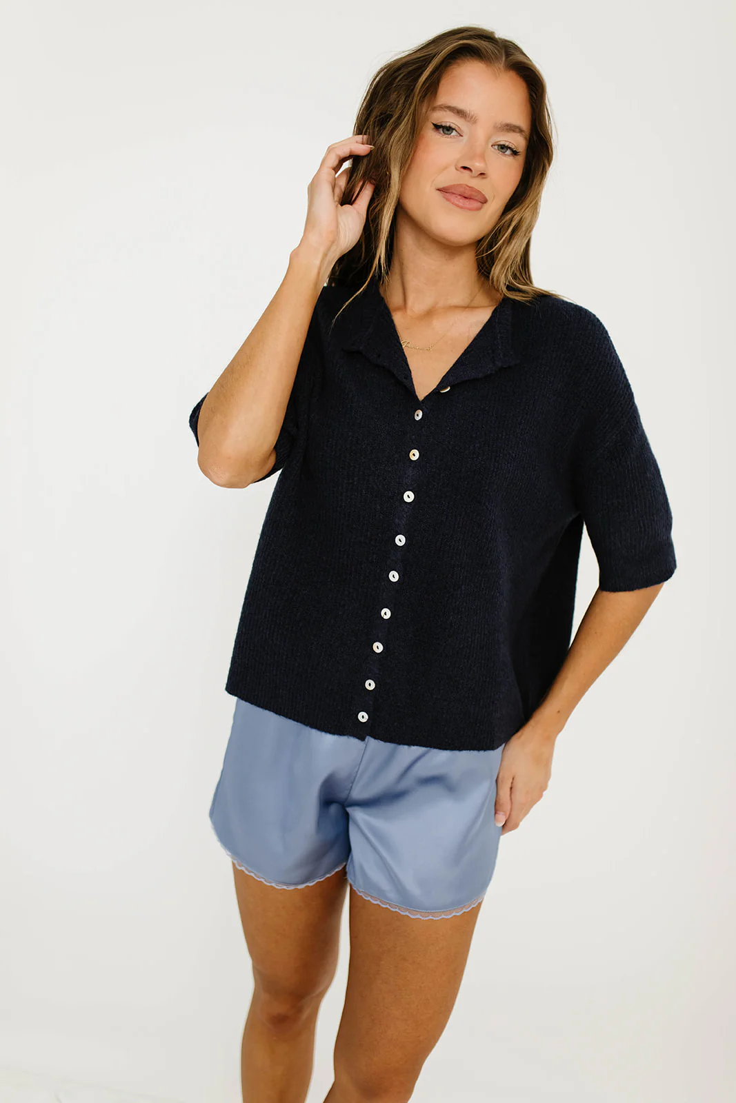 Cherie Cardigan Top in Navy - Image 2