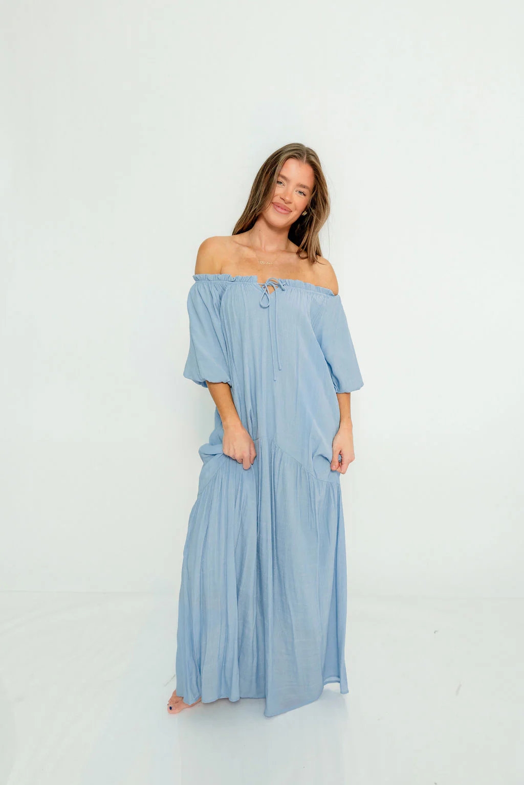 Christina Puffed Sleeve Maxi Dress in Cloud - Bump Friendly