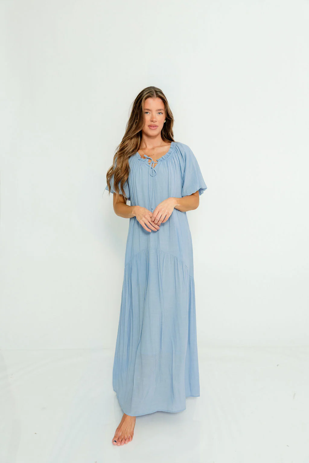 Christina Puffed Sleeve Maxi Dress in Cloud - Bump Friendly - Image 2