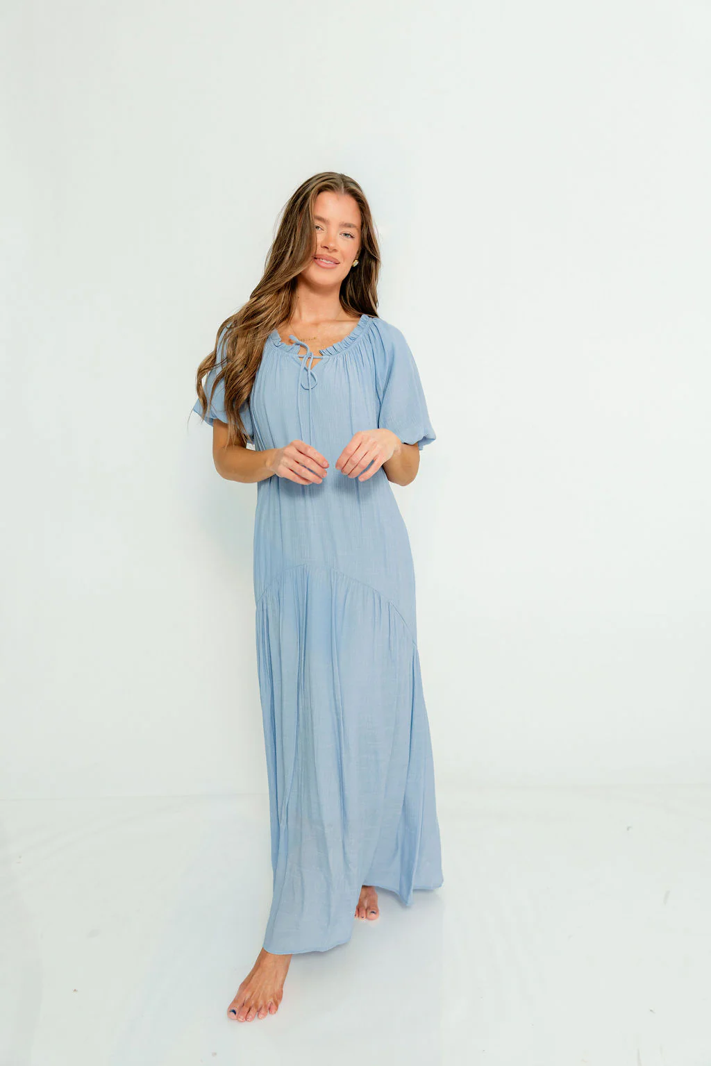 Christina Puffed Sleeve Maxi Dress in Cloud - Bump Friendly - Image 3