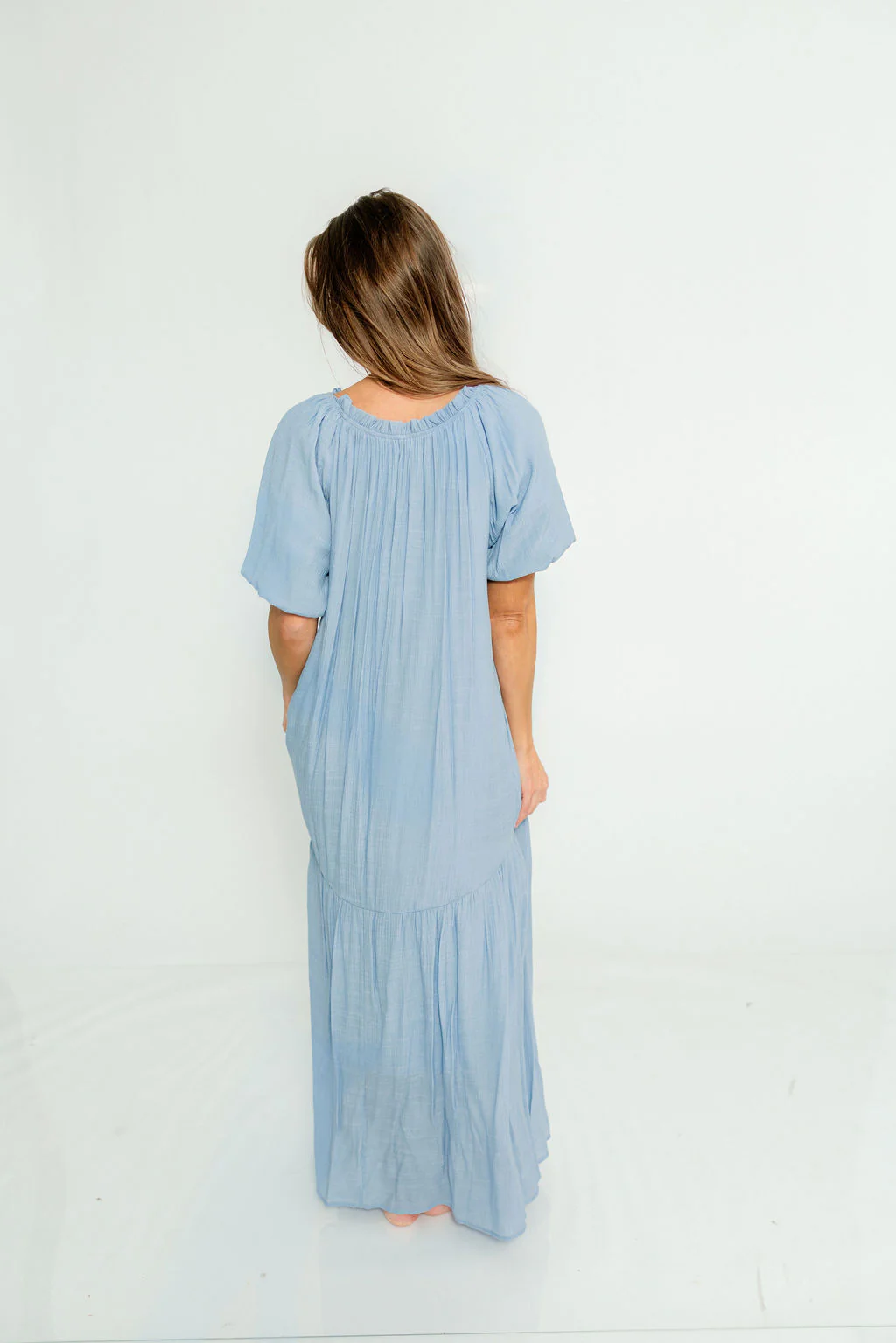 Christina Puffed Sleeve Maxi Dress in Cloud - Bump Friendly - Image 7