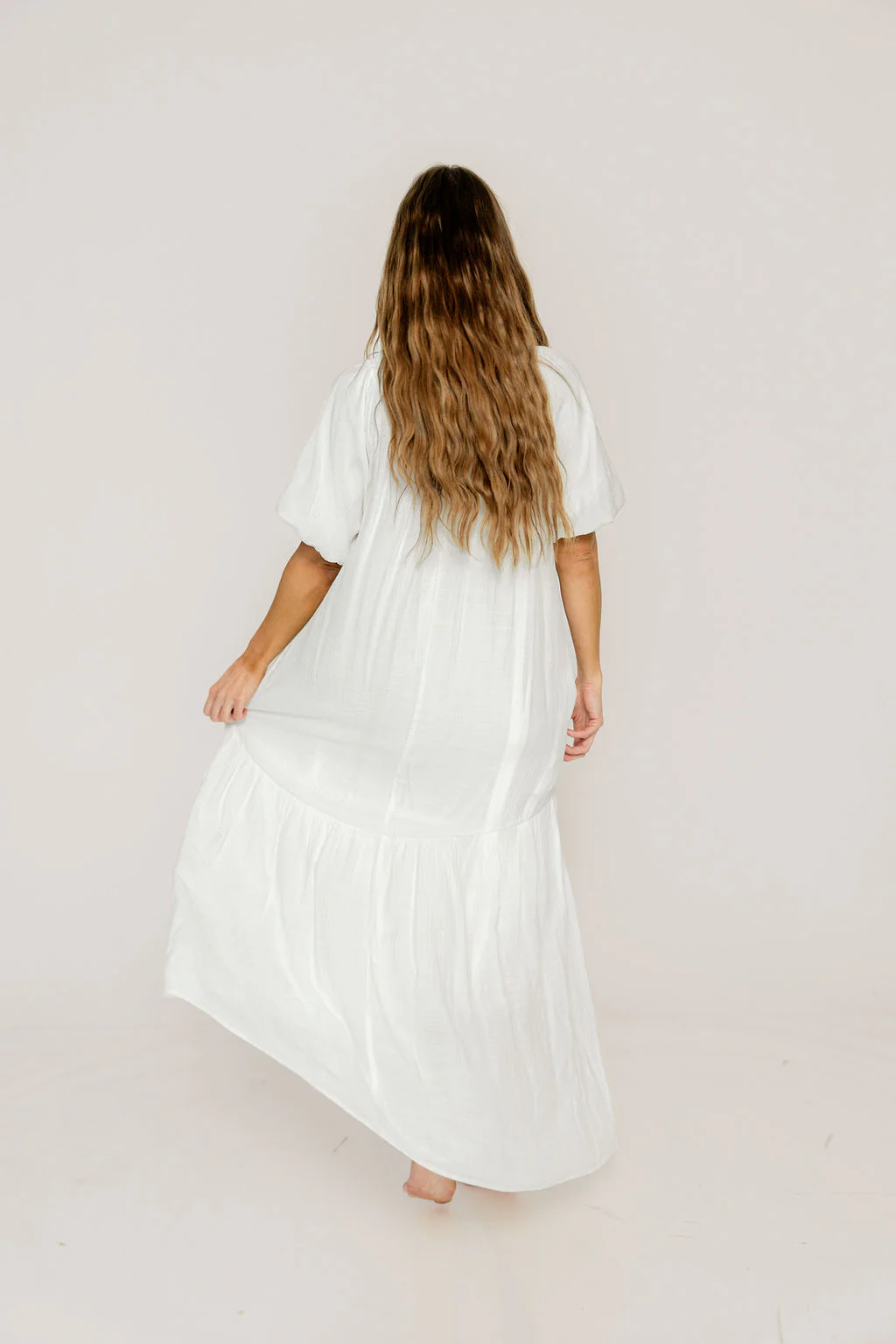 Christina Puffed Sleeve Maxi Dress in Off White - Bump Friendly - Image 3