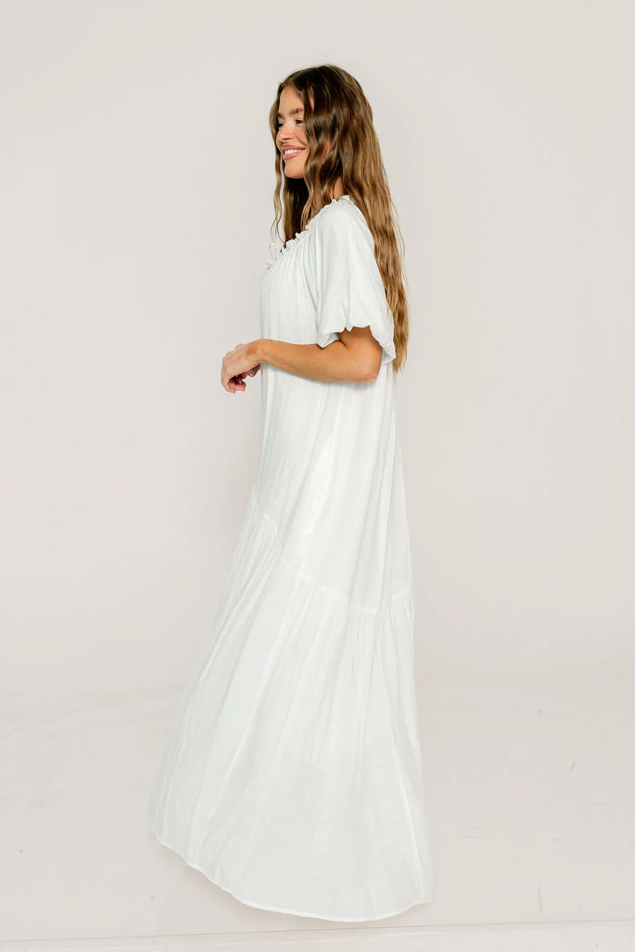 Christina Puffed Sleeve Maxi Dress in Off White - Bump Friendly - Image 4