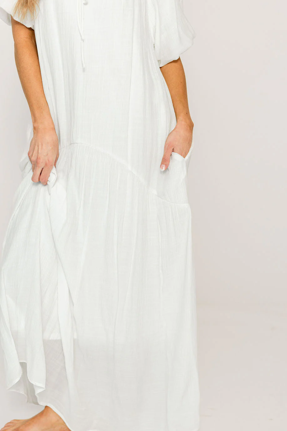 Christina Puffed Sleeve Maxi Dress in Off White - Bump Friendly - Image 7
