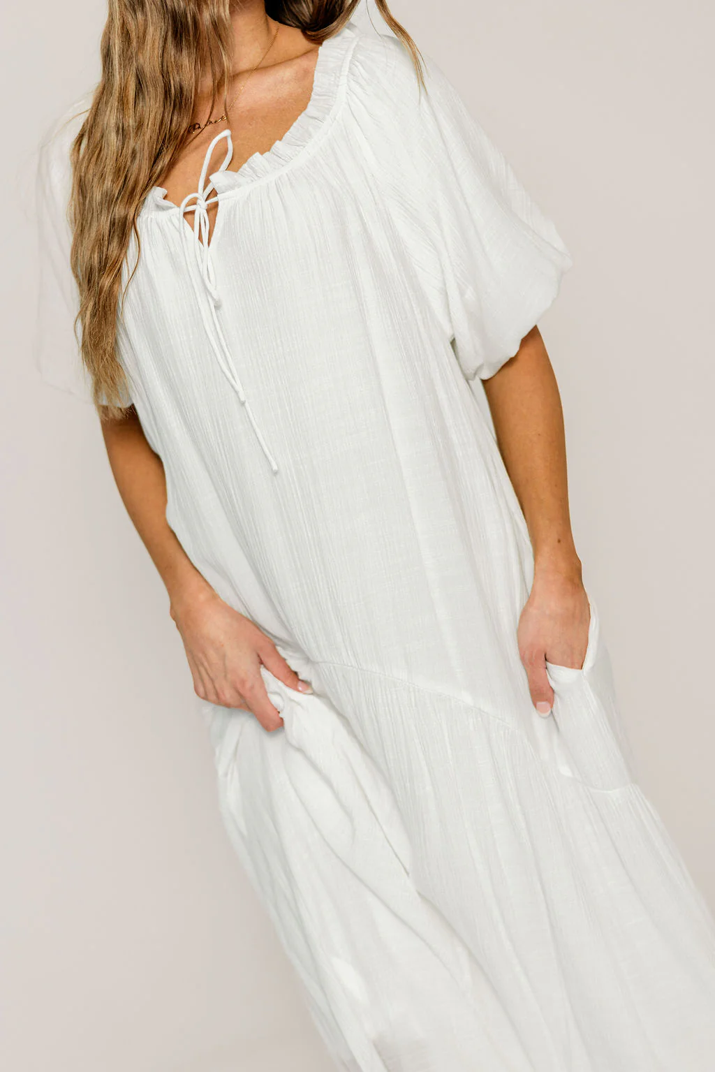 Christina Puffed Sleeve Maxi Dress in Off White - Bump Friendly - Image 8