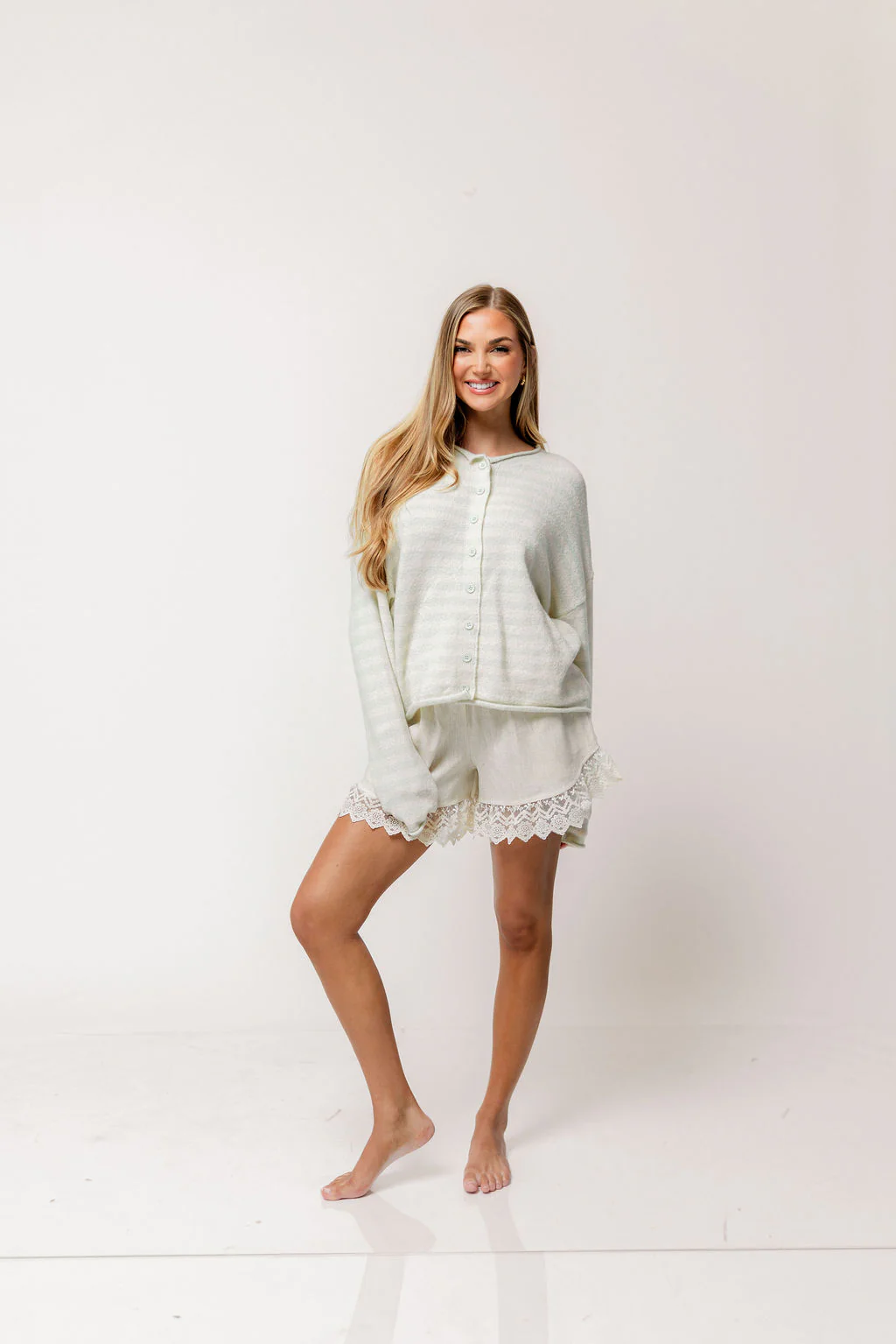 Ciela Striped Cardigan Top in Dusty Mint - Image 3