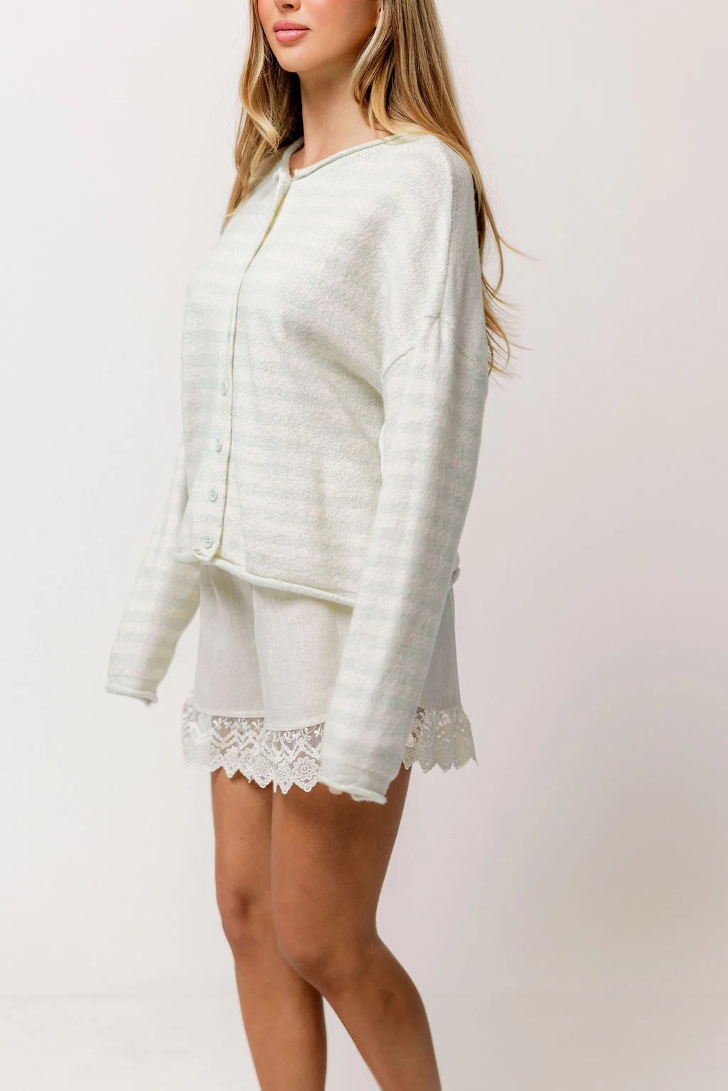 Ciela Striped Cardigan Top in Dusty Mint - Image 5