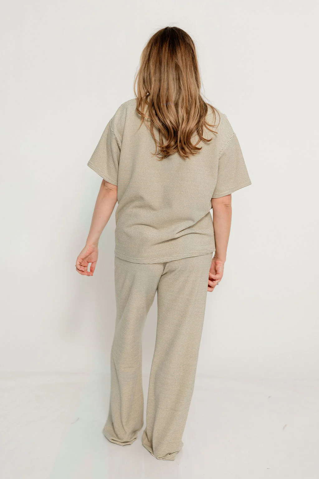 Naomi Striped Fleece Short Sleeve Top in Cream/Green - Bump Friendly - Image 13