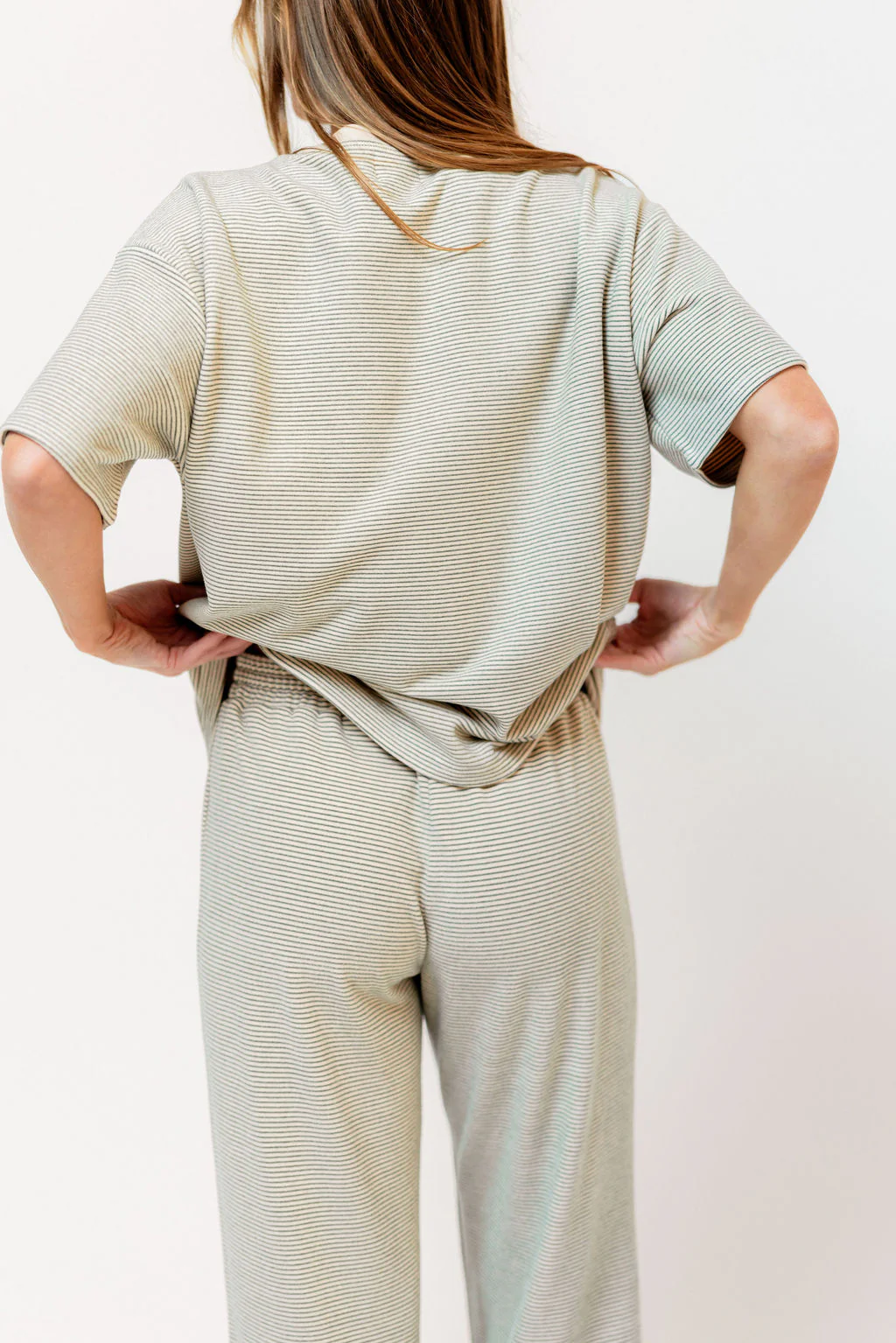 Naomi Striped Fleece Short Sleeve Top in Cream/Green - Bump Friendly - Image 8