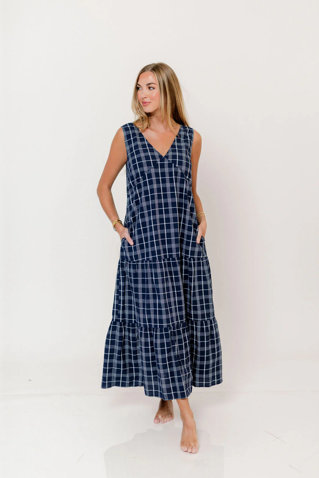 Ayla 100% Cotton Midi Dress in Navy/White - Image 10