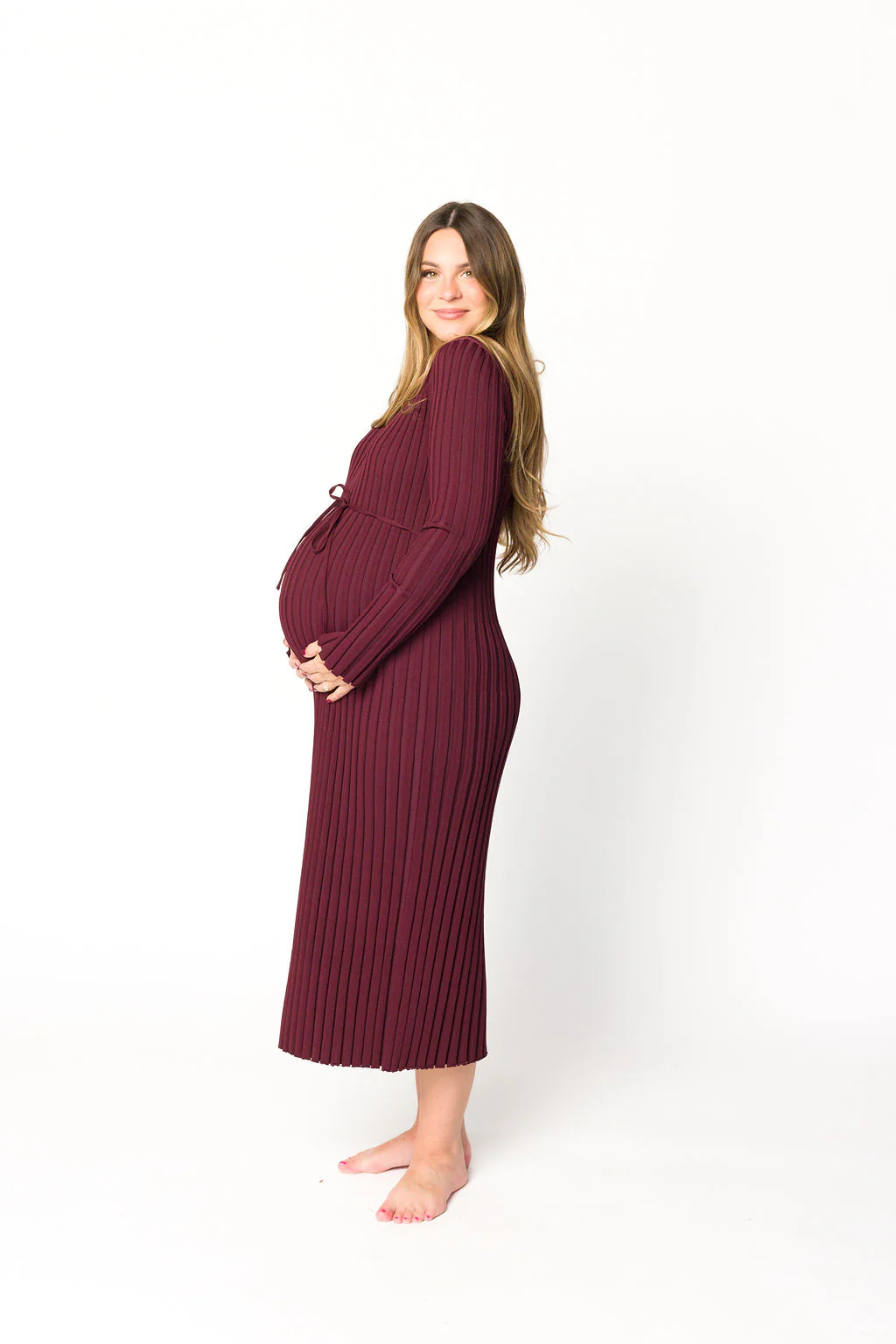 Colette Premium Long Sleeved Ribbed Knit Maxi Dress in Burgundy - Bump Friendly *Final Sale* - Image 10