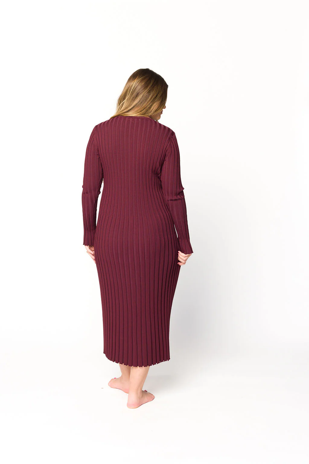 Colette Premium Long Sleeved Ribbed Knit Maxi Dress in Burgundy - Bump Friendly *Final Sale* - Image 11