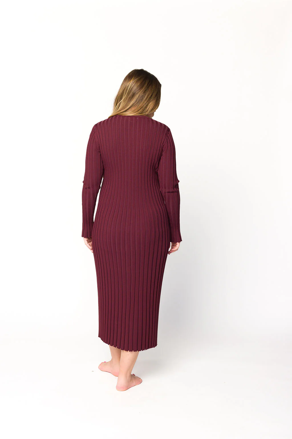 Colette Premium Long Sleeved Ribbed Knit Maxi Dress in Burgundy - Bump Friendly *Final Sale* - Image 12