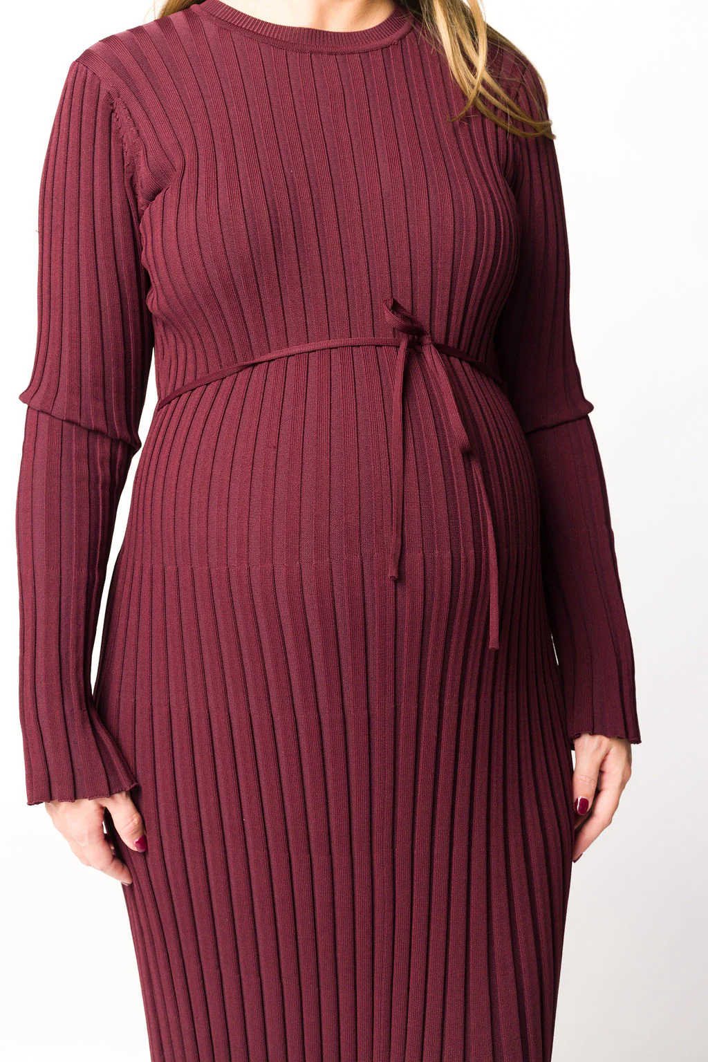 Colette Premium Long Sleeved Ribbed Knit Maxi Dress in Burgundy - Bump Friendly *Final Sale* - Image 13