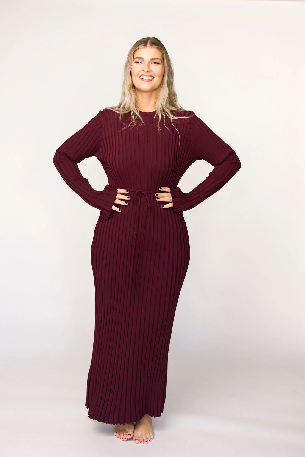 Colette Premium Long Sleeved Ribbed Knit Maxi Dress in Burgundy - Bump Friendly *Final Sale* - Image 14