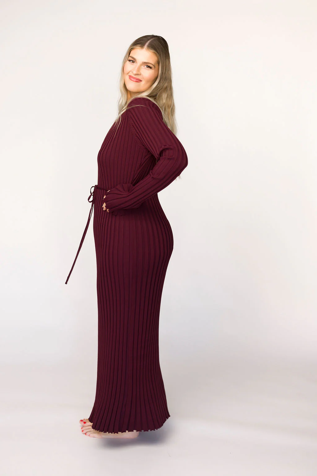 Colette Premium Long Sleeved Ribbed Knit Maxi Dress in Burgundy - Bump Friendly *Final Sale* - Image 15