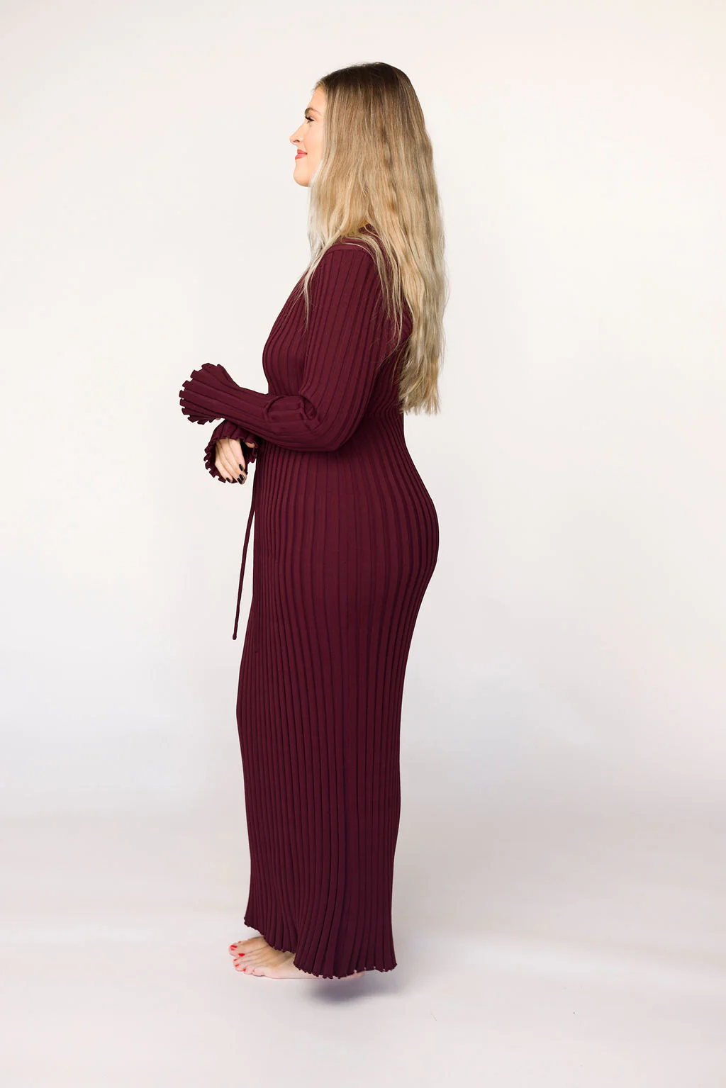 Colette Premium Long Sleeved Ribbed Knit Maxi Dress in Burgundy - Bump Friendly *Final Sale* - Image 16