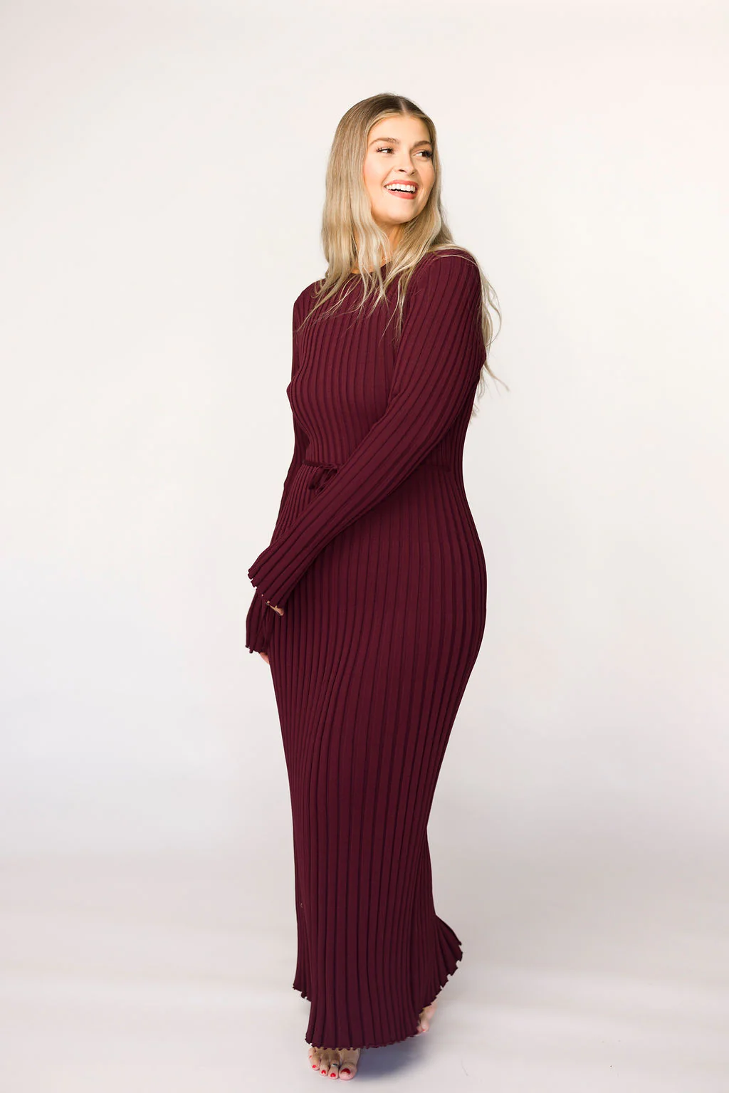 Colette Premium Long Sleeved Ribbed Knit Maxi Dress in Burgundy - Bump Friendly *Final Sale* - Image 18