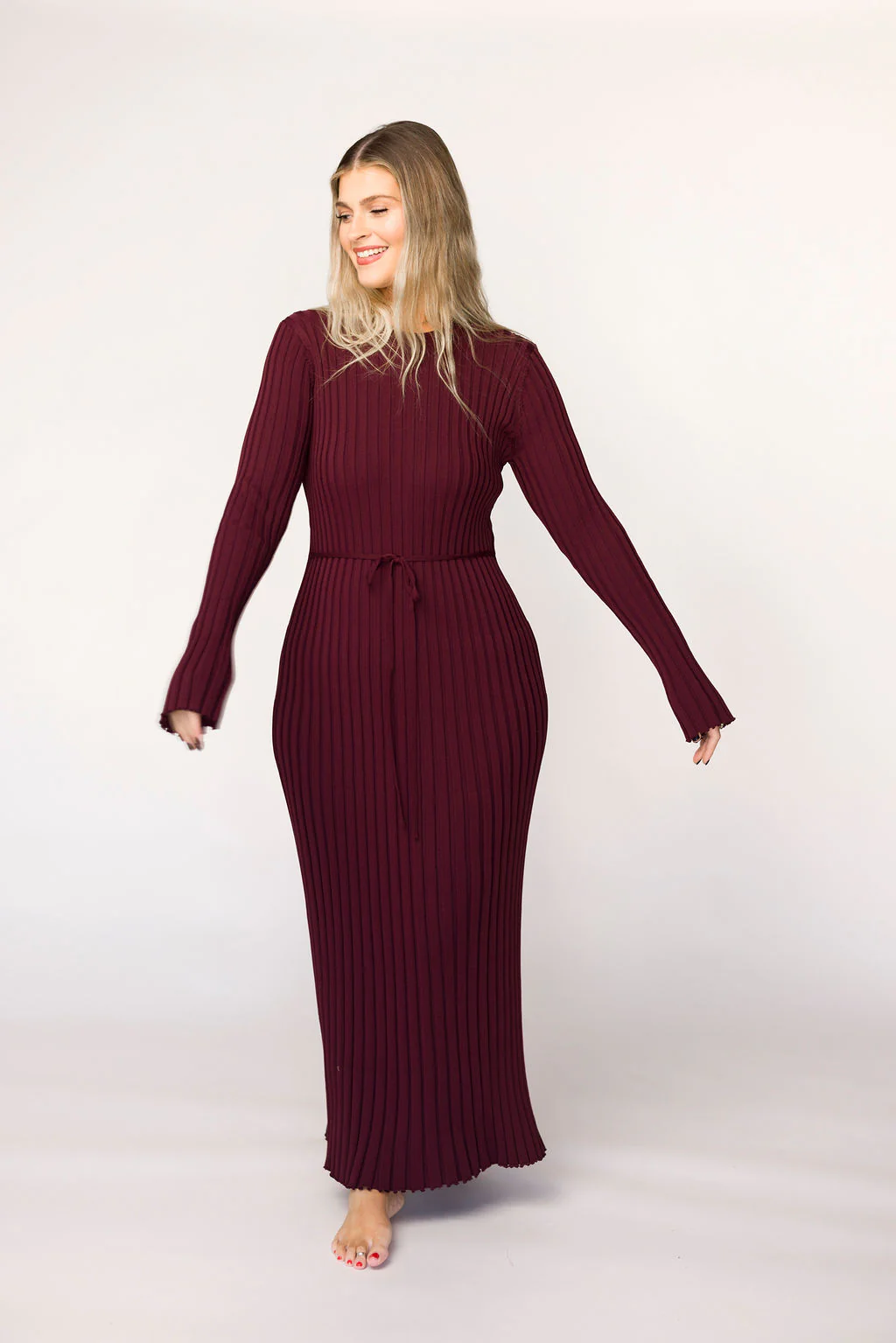 Colette Premium Long Sleeved Ribbed Knit Maxi Dress in Burgundy - Bump Friendly *Final Sale* - Image 19